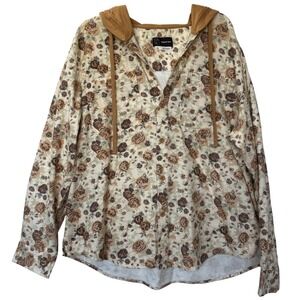 Oversized Floral Boho Shacket XL Button-down Hoodie Surfer Layering Piece